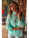 Bluza dama din sifon cu dantela, menta 9131 - Magazin online - Boutique